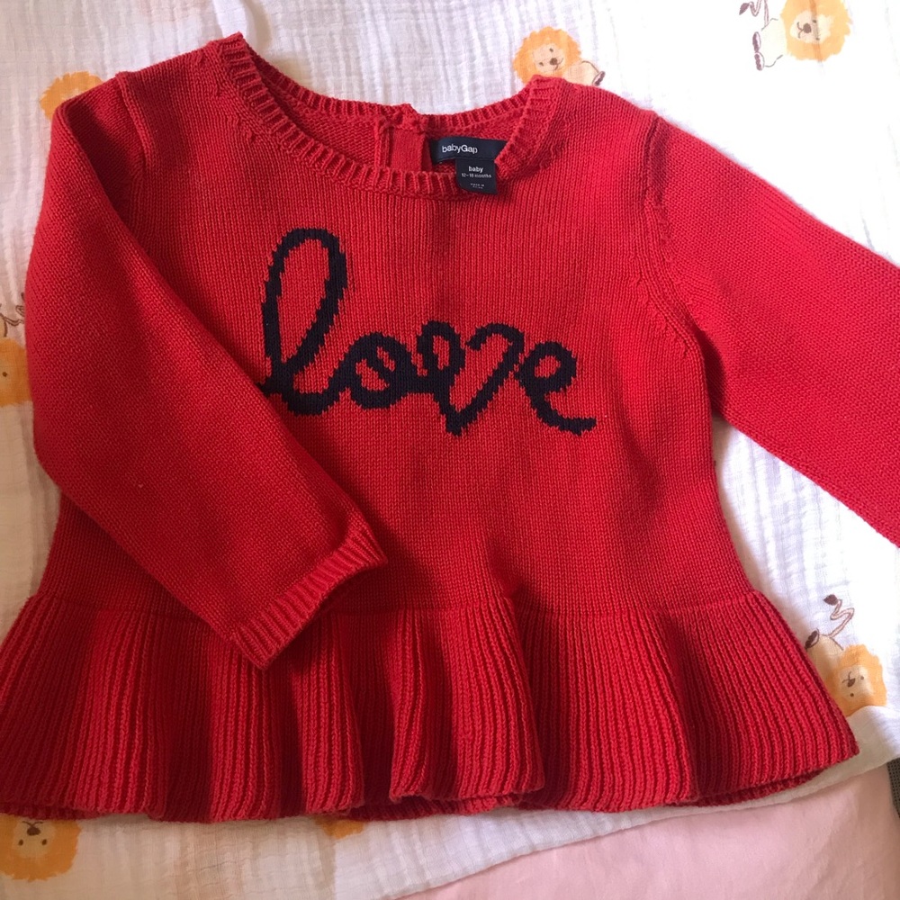 Baby Girl Gap Red Love Peplum Knit Sweater